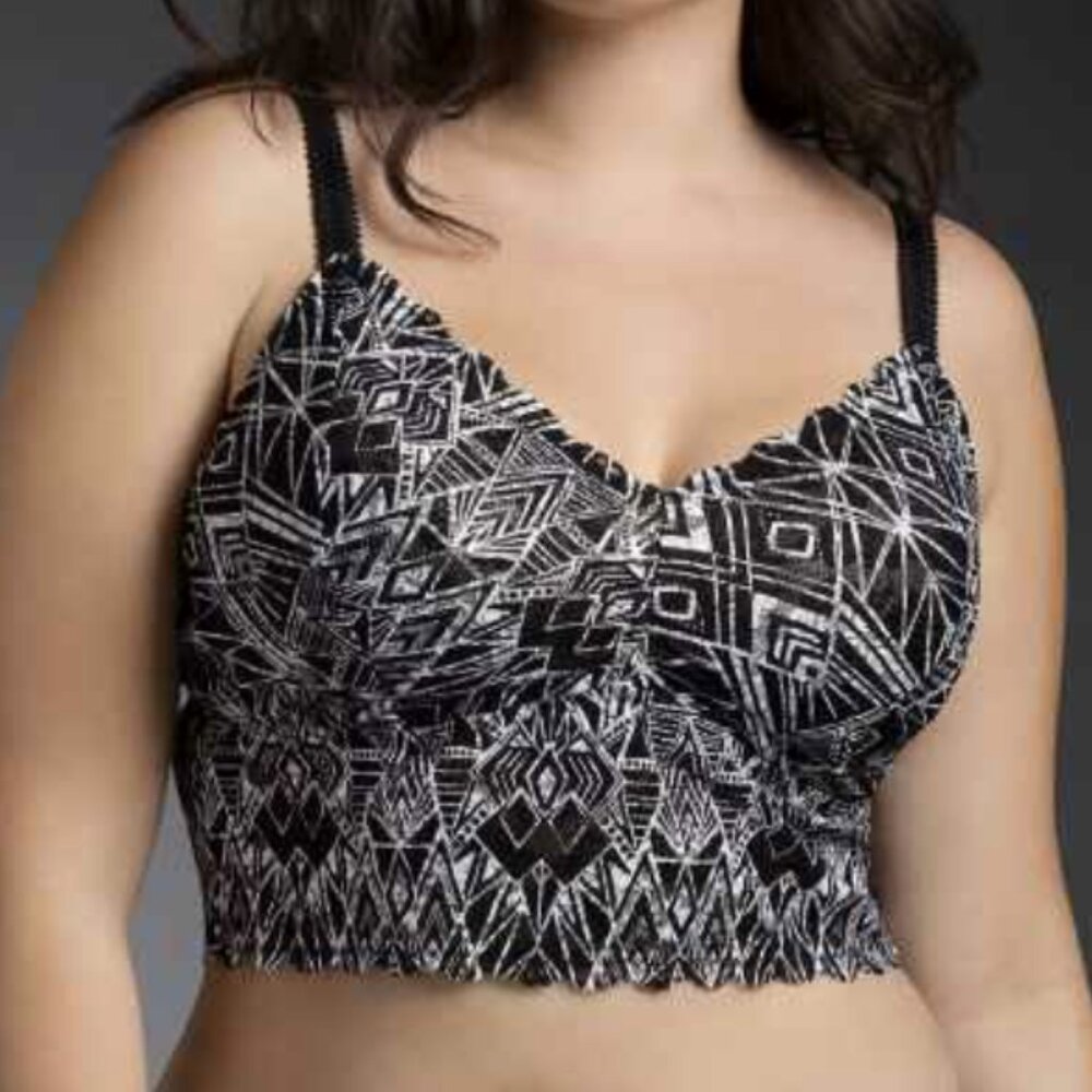 Torrid 1X Bralette Unlined Lace Crop Black & White Geo Print